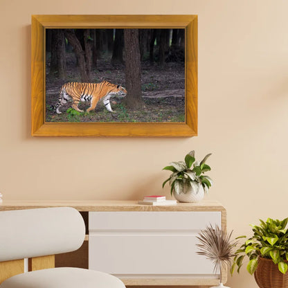 Wild Tiger on Guard – Handcrafted Wooden Photo Frame | Wildlife Fine Art Wall Decor